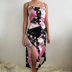 Forever 21 Y2K look patchwork satin slip dress pink black floral eclectic